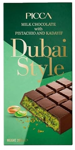 Picca Dubai Style Chocolate con leche con pistacho y kadayif, 200 g