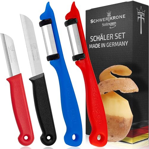 SCHWERTKRONE® Set di 4 coltelli pelapatate [Made in Solingen – Germania] – Coltello da frutta – Coltello da cucina piccolo affilato – Coltello da taglio – Coltello per sbucciare patate – Coltello