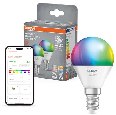 OSRAM SMART+ Goccia RGB (confezione da 2, E14, 9W) – 16M colori – da 2700 a 6500K – Matter via Wi-Fi – Alexa, Google, Apple