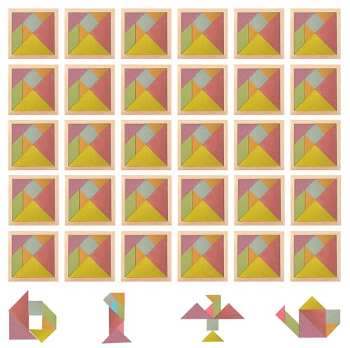Tangram Kinder Set 30-teilig aus Holz – Montessori Lernspiel Puzzle 10x10 cm, einzeln verpackt, Geburtstagsgeschenk, Mitgebsel Kinderparty, ab 3 Jahren
