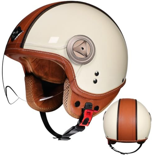 STTTBD Casco da Moto retrò, Casco Jet Vintage, Certificazione ECE/DOT, Casco Semi-Aperto Antivento per Moto e Scooter D,M=55-56cm