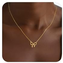 kette gold Gold Bow Necklace für Frauen - 18K Goldvergoldet, Dainty Bow Pendant, Anpassbar, Geschenkbox, Hypoallergen, Sommer Schmuck