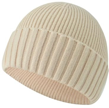 Baynetin Beanie Hat,Stretchy Soft Knitted Cuffed Winter Warm Classic Thermal Skullcap Fisherman for Men and Women Unisex Beige