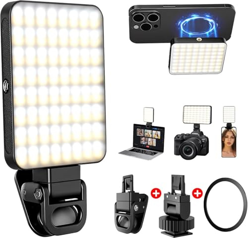 128 LED Ricaricabile Portatile Selfie luce video Conferenza illuminazione, 3000-5600K 3 Modalità di illuminazione, Per Laptop/Telefono, Fotocamera iPhone, Youtube, Tiktok (nero)