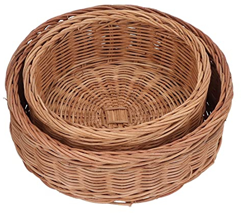 Nikou 2 cestas redondas para pan, cesta de almacenamiento tejida a mano de ratán para el hogar, cocina, restaurante, cesta de servir frutas y verduras, contenedor de alimentos