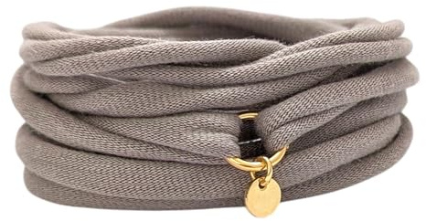 Handgefertigtes Stoff Wickelarmband Damen | Flexibles Boho Armband zum Wickeln | weich elastisch mit goldenem Ring & Plättchen | lässiger Armschmuck in Einheitsgröße und Wunschfarbe