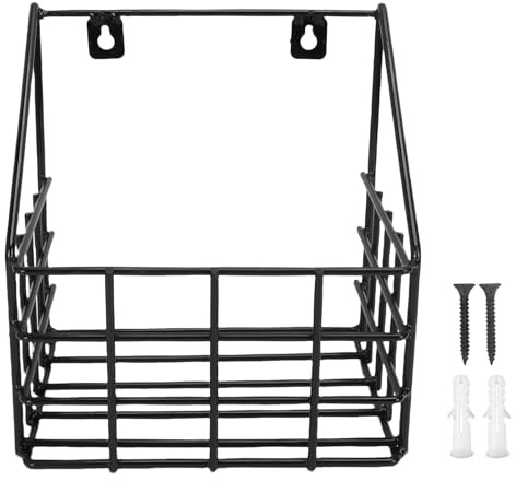 Ausla Organisateur de Panier de Fil Mural Stable à Cheval, Black Metal, avec Vis 23.5x17.2x25.5 Cm / 9.25x6.77x10.04in