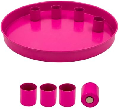 Tablett mit 4 magnetischen Kerzenhaltern – Mattes Design – pink, Ø 25 cm | Kerzenständer aus Metall, für Stabkerzen mit Ø2,2 cm – Dekotablett für deinen DIY Adventskranz & Tafelkerzen – Seaside No.64