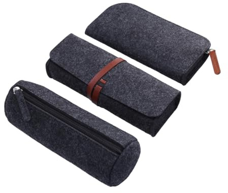 CIYODO 3 Stück Teiliges Filz Stifteetui mit Kosmetiktasche Schlichte Aufbewahrungstasche Kratzfest Vielseitig als Make up Täschchen und Münzbeutel Dunkles für Büro und Schule