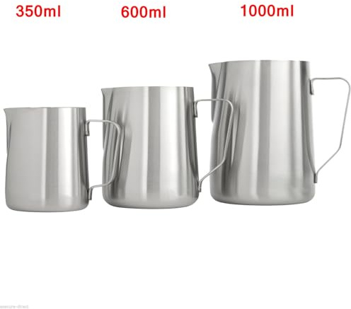 Hoement Pichet à Lait Inox pour Mousseur à Main Pot à Mousseur Crème Argenté Tasse Mesurer pour Cappuccino et Expresso