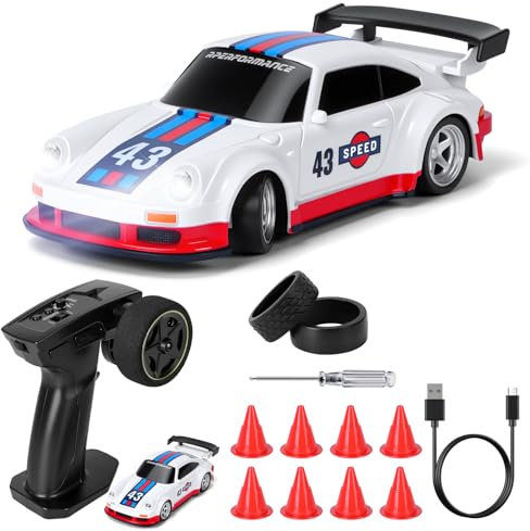 Joellfuner Voiture Télécommandée Drift, 1:43 Mini RC Drift Car, 4WD Dérive Car, Mini Voiture Télécommandée avec Lumière LED, 15km/h, Cadeau de Jouet pour Les Enfants de Plus de 14 Ans (Standard)