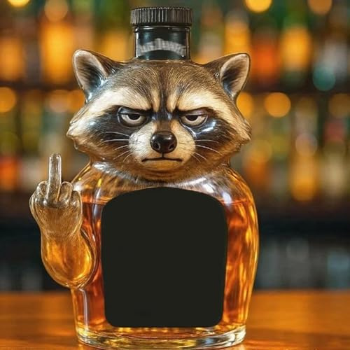 300ML Carafe A Decanter Vin - Bouteille De Whisky/vin Fantaisie En Forme De Raton Laveur Faisant Un Doigt D'honneur En 3D, Carafe À Whisky En Verre À Thème Animalier Amusant, Cadeau Original(C)