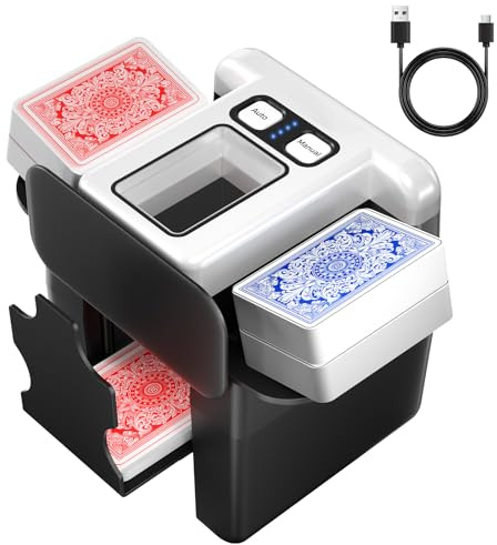 Automatischer Kartenmischer, 1-4 Deck, wiederaufladbar, 2500 mAh, elektrische Kartenmischmaschine für Senioren und Familienspielabend, tragbarer und schneller Mischpult für UNO, Blackjack, Poker