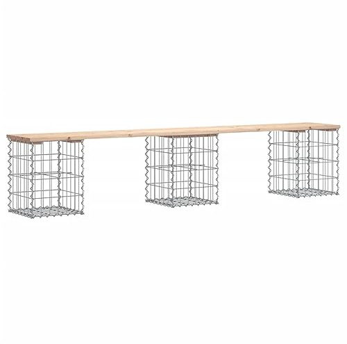 HGKMBRY Garden Bench Gabion Design with Solid Wood Pine Seat and Sturdy Galvanized Steel Basket Base for Outdoor Patio Garden 203x31x42 cm Compact for Limited Space