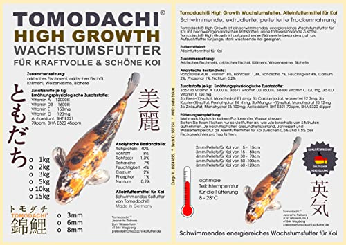Koi Wachstumsfutter Schwimmfutter für Koi Grower für Junge Koi leicht verdauliches schwimmendes Koifutter mit arktischen Rohstoffen Tomodachi High Growth 3mm 15kg