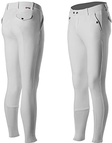 HORZE Grand Prix Silikon Kniebesatz Reithose für Herren, klassisches Design, atmungsaktiv, Keine Frontfalten, mittlere Bundhöhe, Weiß, 56