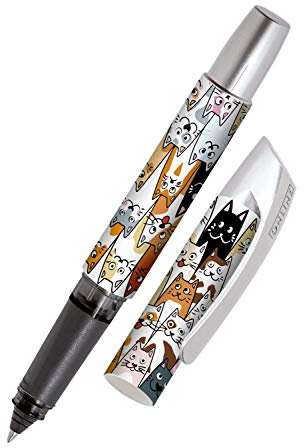 ONLINE Tintenpatronen-Rollerball Campus Fluffy Cats, für Rechtshänder und Linkshänder, ergonomisches Griffstück, Roller-Ball, Standard-Tintenpatronen, inkl. Kombipatrone blau, 1 Stück (1er Pack)