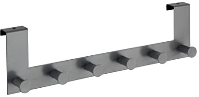 WENKO Türgarderobe Celano Grau - Hakenleiste mit 6 Haken, für Türfalzstärken bis 2 cm, Stahl, 39 x 11 x 5.5 cm, Grau