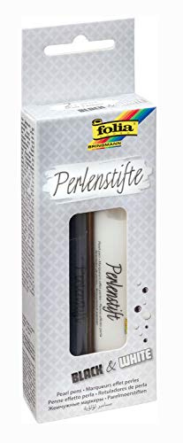 folia 36201 - Perlenstifte Set Black & White, 2 Perlen Pens mit je 30 ml Farbe in weiß und schwarz, für 3D Farbpunkte auf Papier, Textil, Holz, Keramik, usw. nach Trocknung wasserfest, waschbar