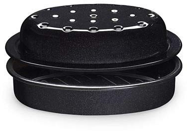 Enamel Self Basting Oval Roasting Tin with Lid 33.5cm x 24cm x 12cm –Succulent Results Hob-Friendly
