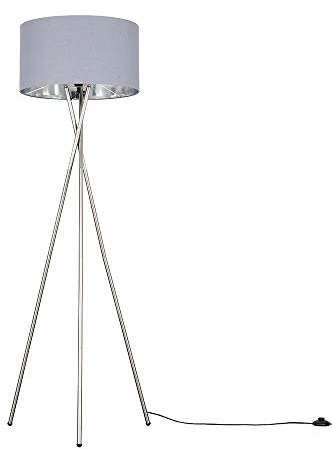 MiniSun | Modern Brushed Chrome Metal Tripod Floor Lamp with a Grey and Chrome Shade | Floor Lamps & Torchieres, Home Décor, Improvement & Lifestyle Essential