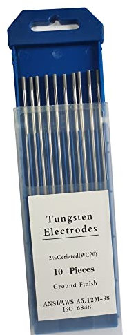 Kingsrey TIG Welding Tungsten Electrodes Diam.1/16 inch, with 2% Cerium, WC20(Gray) Cerium Tungsten Welding Rods, 1.6mm x150mm 10pcs Pack.