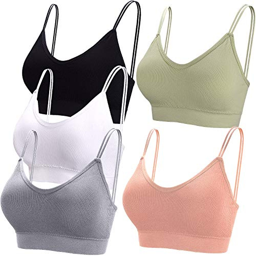 BQTQ 5 Pieces Camisole Bras for Women V Neck Cami Bralettes Removable Pads | Sleeping Bralettes, Seamless Bras with Straps and Removable Pads for Women Daily Wear