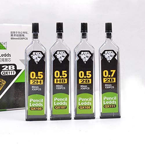 Minen 0,5 mm HB, bruchfeste Druckbleistiftmine, 30 pro Tube, HB 2B 2H 0,3/0,5/0,7/0,9 mm