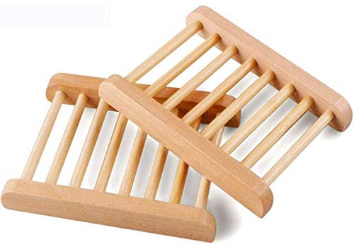 POFET Portasapone in legno di bambù, 4 pezzi, portasapone in legno per bagno, accessori per vasca da bagno e doccia