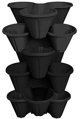 VTL® 6 x STRAWBERRY PLANTER - STACKED IN TRIOS - GARDEN PLANTS - PLASTIC POT - BLACK