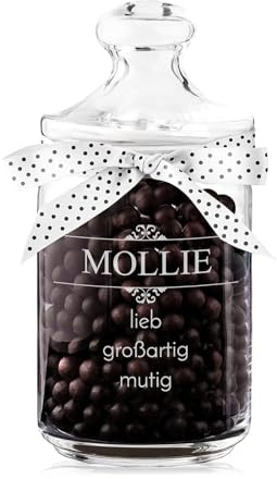 Maverton Keksglas mit Gravur - Glasbehälter mit Deckel - Bonbonglas mit eleganter Schleife - Vorratsglas personalisiert - Geschenk für Naschkatze & Hobbybäckerin Frauen - großartig