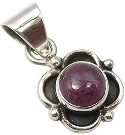 SilverStarJewel Natürlicher 7 x 7 mm Rubin Alter Stil Anhänger 2,3 cm 1,9 Gramm 0,925 massives Silber