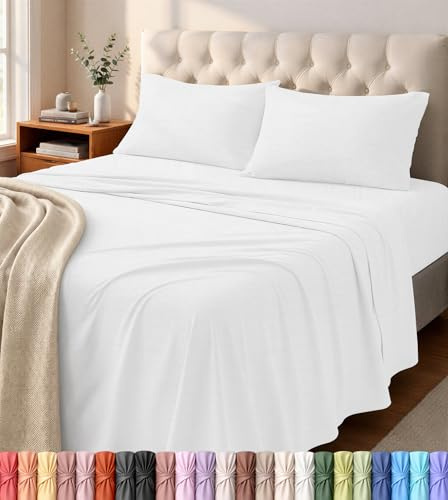 Utopia Bedding Juego de sábanas tamaño Queen, 4 Piezas, de algodón, Suaves, elásticas, Color Blanco