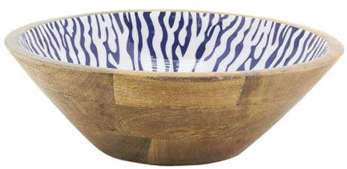 AUBRY GASPARD - Corbeille en Manguier et Résine - Blanc et Bleu - Ø 30 cm - Hauteur 10 cm - Poids 1 kg - Idéale pour Ingrédients Secs ou Fruits - Élégante et Pratique pour Cuisine et Arts de la Table
