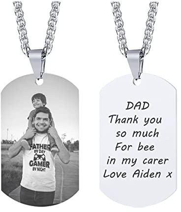 Personalisierte Foto Text Armee Hundemarke Halskette mit Anhänger Für Papa Vater Ehemann Freundschaft Individuelle Bildkette Für Herren Damen Geschenk zum Vatertag Valentinstag Geburtstag Edelstahl