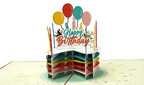 Geburtstagskarte, Glückwunschkarte| Fröhliche Pop up Karte zum Geburtstag mit 3D Regenbogentorte | Geburtstagskarte Kinder I Gutschein zum Geburtstag, G31