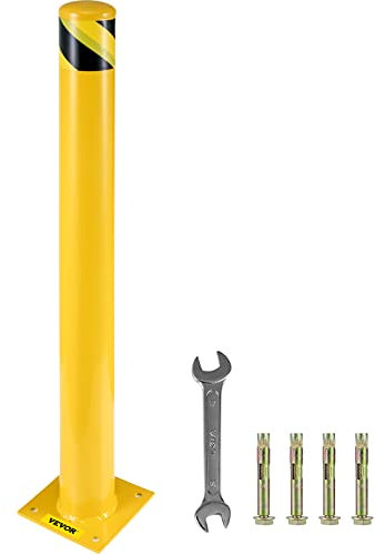 VEVOR Safety Bollard 48x4.5 Safety Barrier Bollard 4-1/2 OD 48 Height Yellow Powder Coat Pipe Steel Safety Barrier with 4 Free Anchor Bolts for Traffic-Sensitive Area
