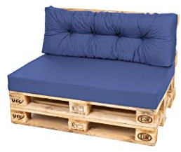TexDeko Comfort Palettenkissen wasserabweisend 120 x 80 x 12cm XL mit abnehmbarem Bezug waschbar In- & Outdoor Palettenpolster Schaumstoff mit Rückenkissen gesteppt (2 TLG-Set, Blau)