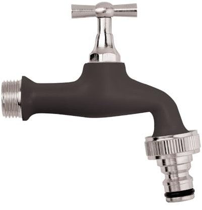 Schläfer 435720 - Auslaufventil 1/2 Zoll messing, Mattschwarz, kugelauslaufhahn - 20,95 mm 1/2 zoll - Ideal als Außenzapfstelle - Gartenarmatur verstellbar, Schwarz mit Automatikanschluss für Schlauch