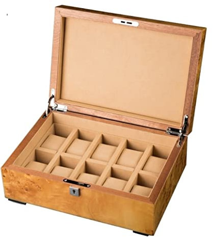 AMYSTY Uhrenkoffer Uhrenrolle Uhrenbox Uhrenschatulle Uhrenaufbewahrung Uhrenbox Organizer Case 10 Slots Uhrenvitrine Holz Uhrenetui Für Männer Frauen Uhrenetui Uhren Aufbewahrungsbox (Color : A)