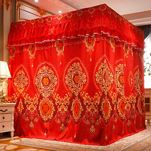 UNICOKA Roter romantischer 4-Eckpfosten mit luxuriösem Betthimmel, Vorhanghimmel 2-in-1 für Mädchen, Frauen, Erwachsene, Hochzeit, Schlafzimmer, Kinderzimmer, Bettdekoration (roter Betthimmel, voll)
