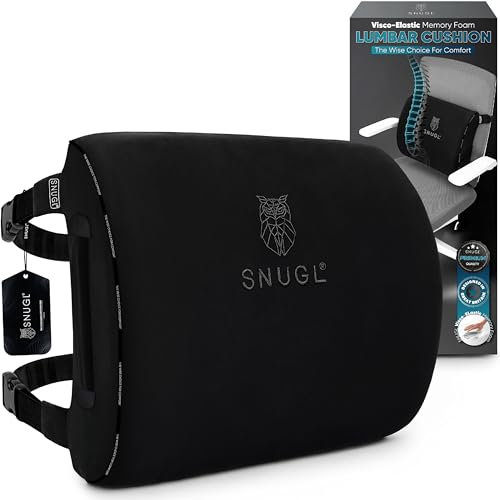 SNUGL Lumbar Support Cushion | Seat Cushions | Back Support for Office Chair | Posture Corrector Men & Women | Car Seat Cushion | Memory Foam Pillows | Orthopedic Pillow | Office Accessories | BLACK