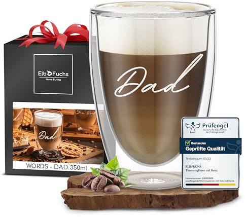 ElbFuchs® Double-Walled Latte Macchiato Glass | DAD | 350 ml | Crystal Clear Thermal Glass Double Walled | Ideal as Cappuccino Glasses | Coffee Glasses | Tea Glasses (DAD)