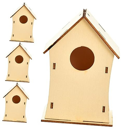 Amosfun 4stücke Weihnachten Unvollendete Malerei Holz Haus Ornamente Diy Dekoration Weihnachtsparty Szene Layout Zubehör