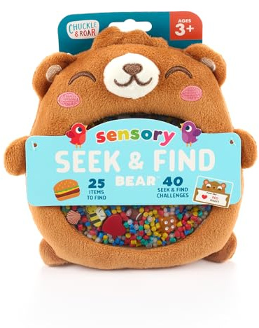 Chuckle & Roar Sensory Seek & Find Scavenger Hunt Bear – Plush Travel Toy with Hidden Objects, 40 No-Reading Challenge Cards, Sensory Activity for Focus & Calm, Toddler Gift Ages 3+
