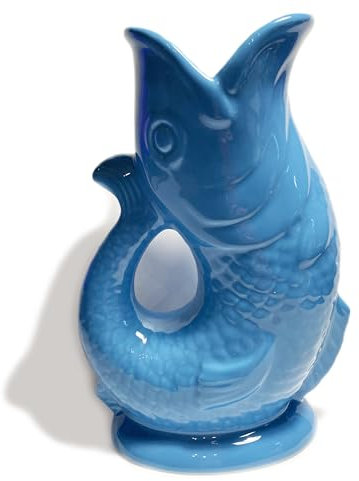 MAZEOLOGY Wasserkrug in Fischform, Porzellan, 1,5 Liter Fassungsvermögen, 27,9 cm hoch, Himmelblau, MZ-SBGP-001