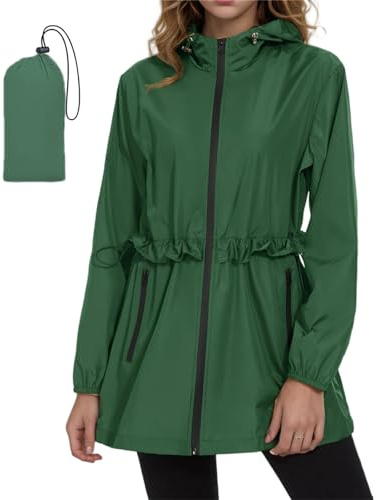 SotRong Women's Lightweight Waterproof Jacket Packable Rain Jacket Summer Thin Showerproof Raincoat Windcheater Outdoor Jackets with Hood for Spring Fall Summer XL