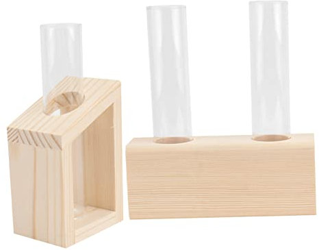 ULDIGI 2stücke Nordische Glasvase Mit Holzständer Kreative Testrohr-vase Für Wasserpflanzen Dekoration Für Zuhause Und Büro