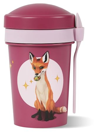 AWAVE Die Schule der Magischen Tiere Müslibecher To Go 540 ml rPET Becher mit Löffel für Joghurt Müsli Früchte, Auslaufsicher, Lunchpot für Schule Kindergarten Büro Picknick Reise, Pink Rabbat