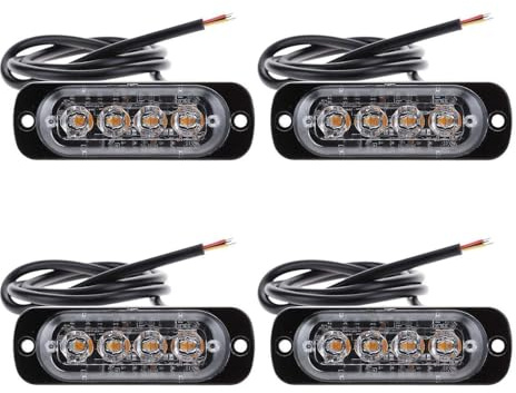 Luces estroboscópicas LED - 4 luces estroboscópicas LED ámbar | Luz intermitente de emergencia de advertencia estroboscópica LED de 12 V-24 V, luces estroboscópicas de advertencia de peligro con 19